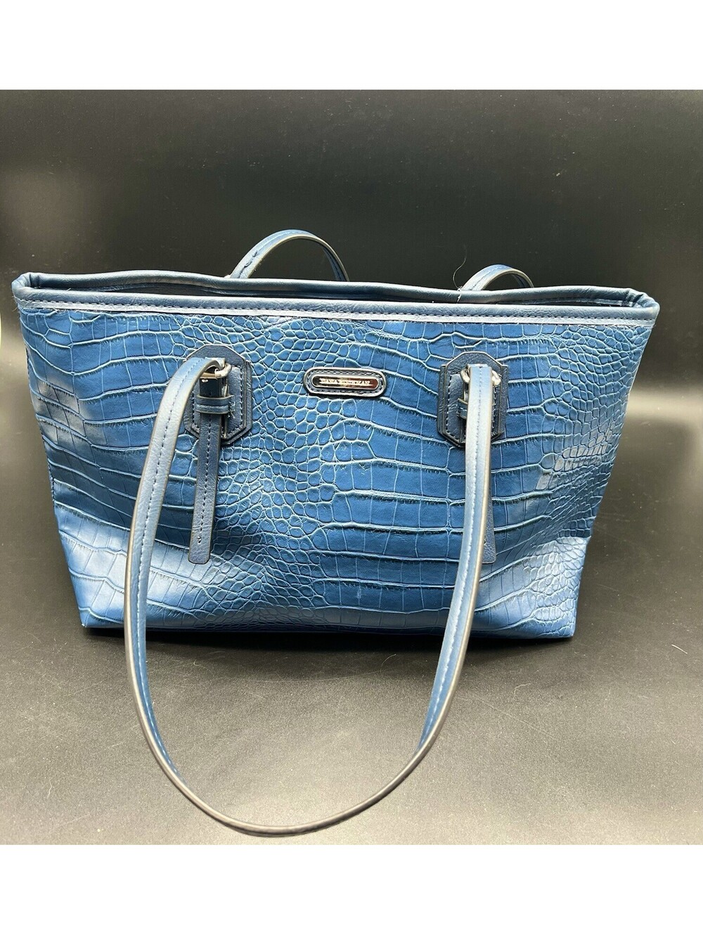 Dana Buchman Denim Blue Crocodile Embossed Shoulder Bag Animal Print Zebra